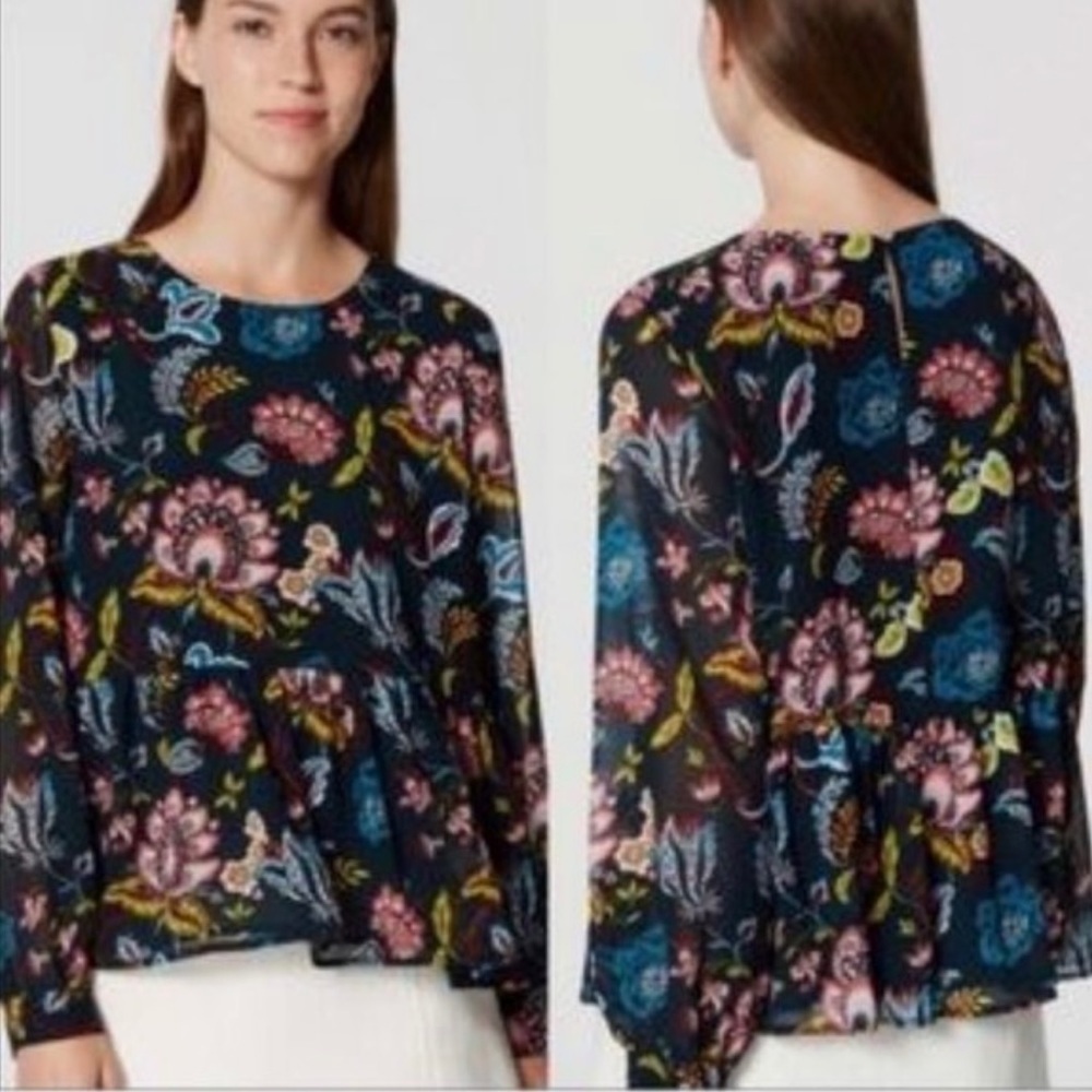 ANN Taylor Loft Peplum Green Floral Top X-Small
